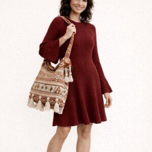 Willow & Wind knit ribbed dress burgundy women size S